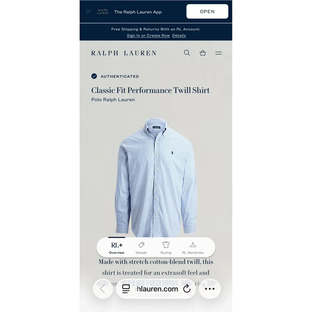 Polo Ralph Lauren Button Down Men L Blue NWT Classic Fit Performance Gingham